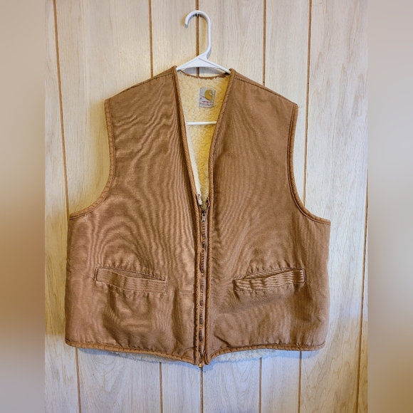 Carhartt Other - Vintage Carhartt Vest Jacket Adult Mens Beige Canvas Sherpa Lined Zipper Size XL